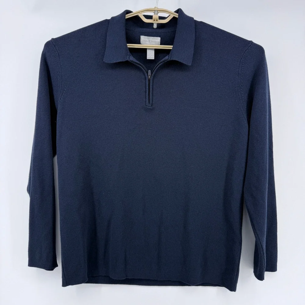 Hickey Freeman New York Men's XL‎ Navy Blue Ribbed Quarter Zip Sweater